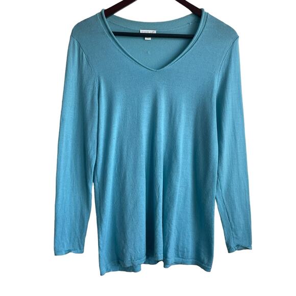 J Jill Women‎ Sweater S Turquoise Lightweight Merino Wool Workwear Quiet Luxury - Picture 1 of 10